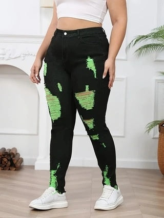 Denim Trousers with Ripped Contrast Colors for Street Fashion Style