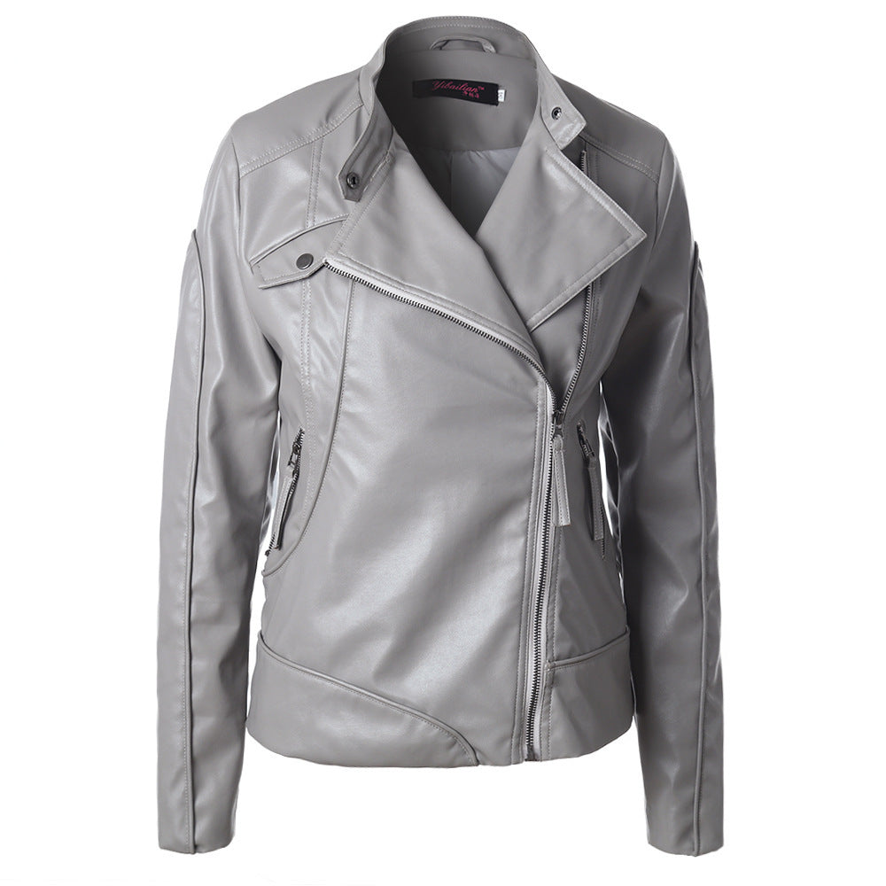 Stand Collar Side Zipper Leather Jacket with Urban Leisure Style