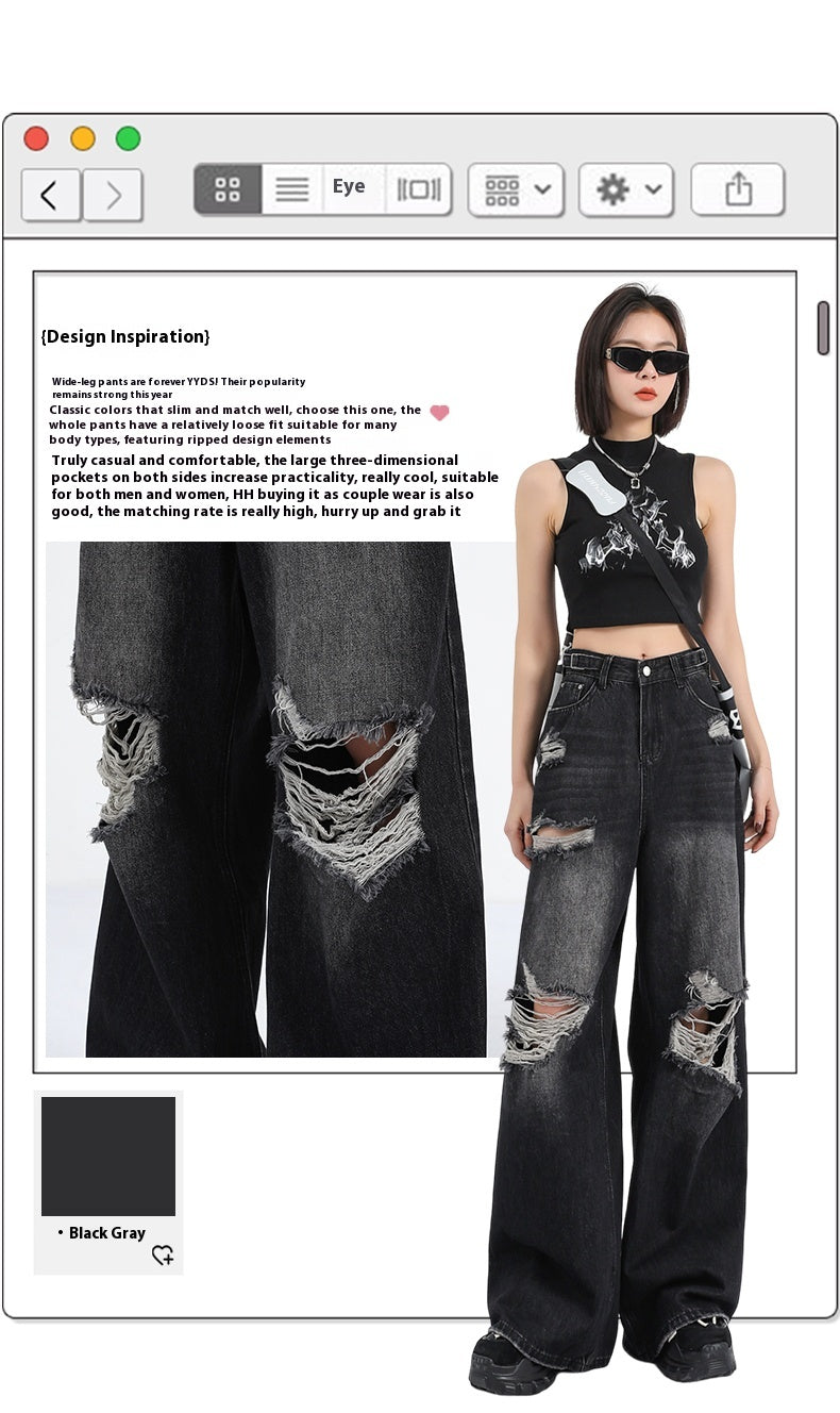 Straight Loose Wide Leg Pants with High Waist Design