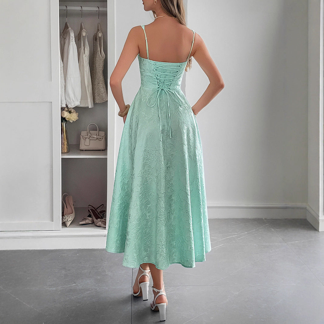 Maxi Dress with Adjustable Waist and A-Line Skirt Style