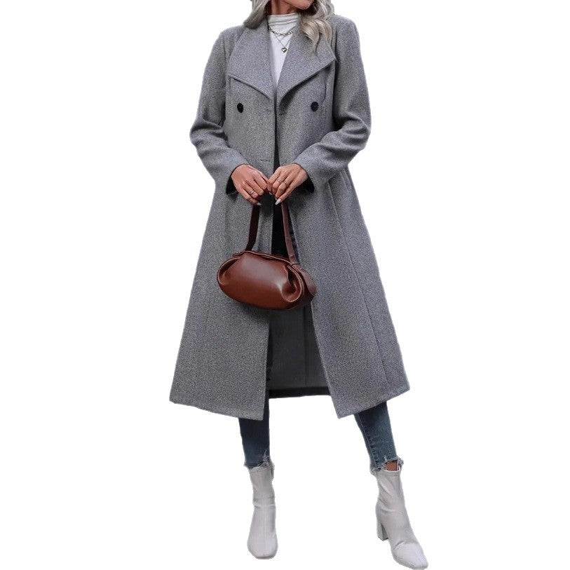 Woolen Long Slim-fit Coat with Casual Japanese and Korean Style
