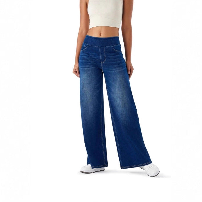 Straight Denim Trousers with High Elasticity and Trendy Style