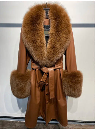 Slim-fit Leather Sheepskin Coat with Luxurious Fox Fur Lining