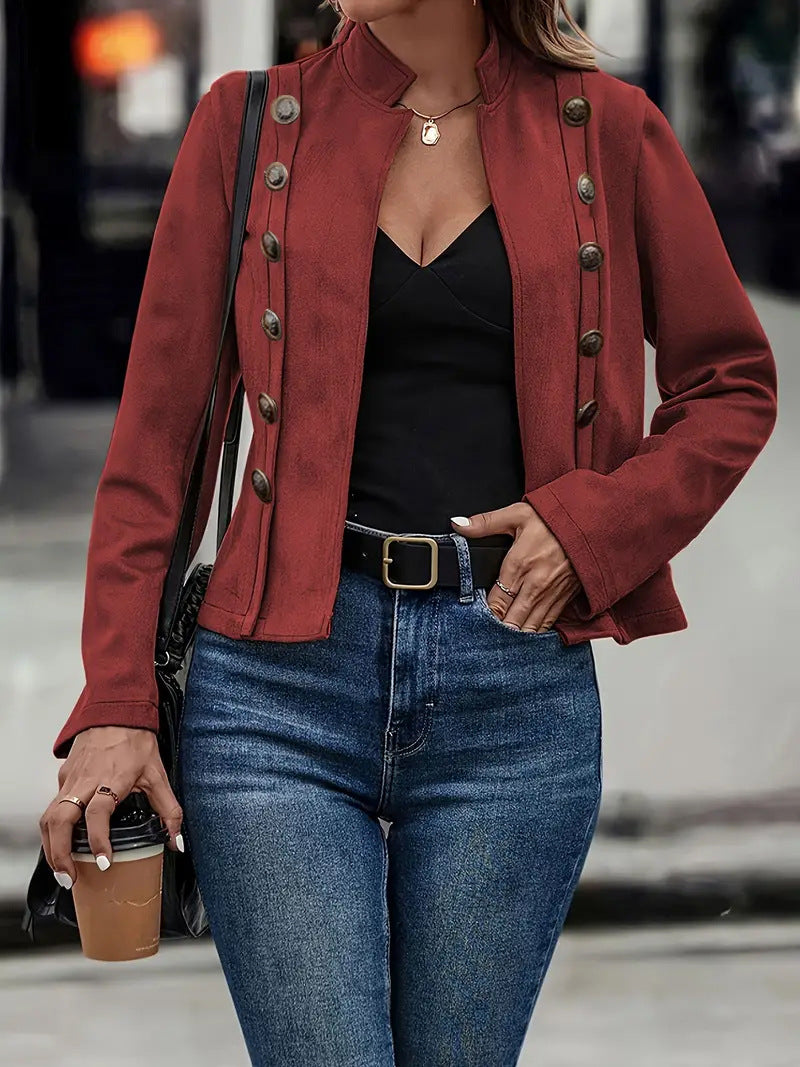 Double-row Metal Buckle Deerskin Velvet Long-sleeved Coat