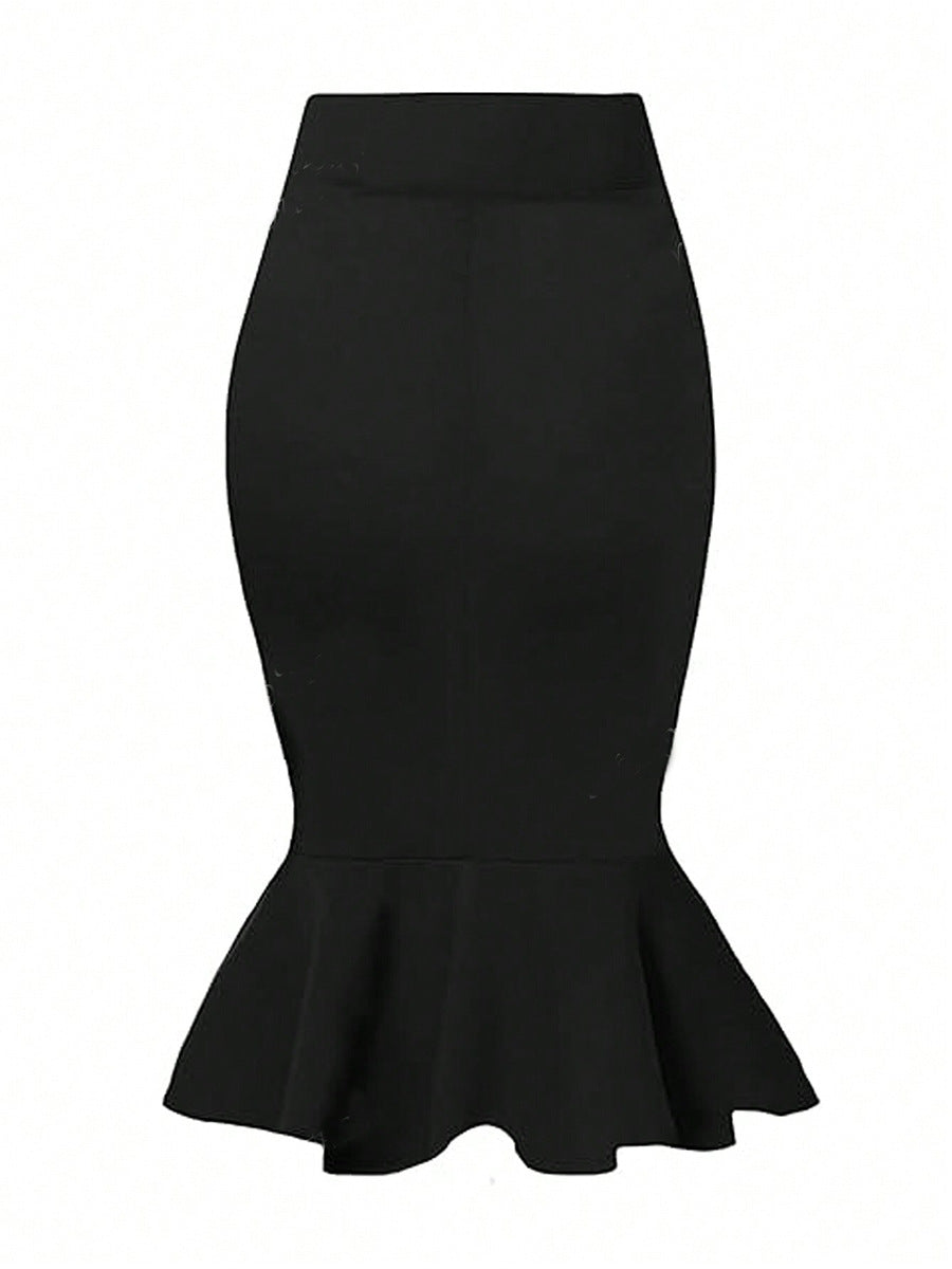 Fishtail Elastic Skirt with Elegant Style and Zipper Detail