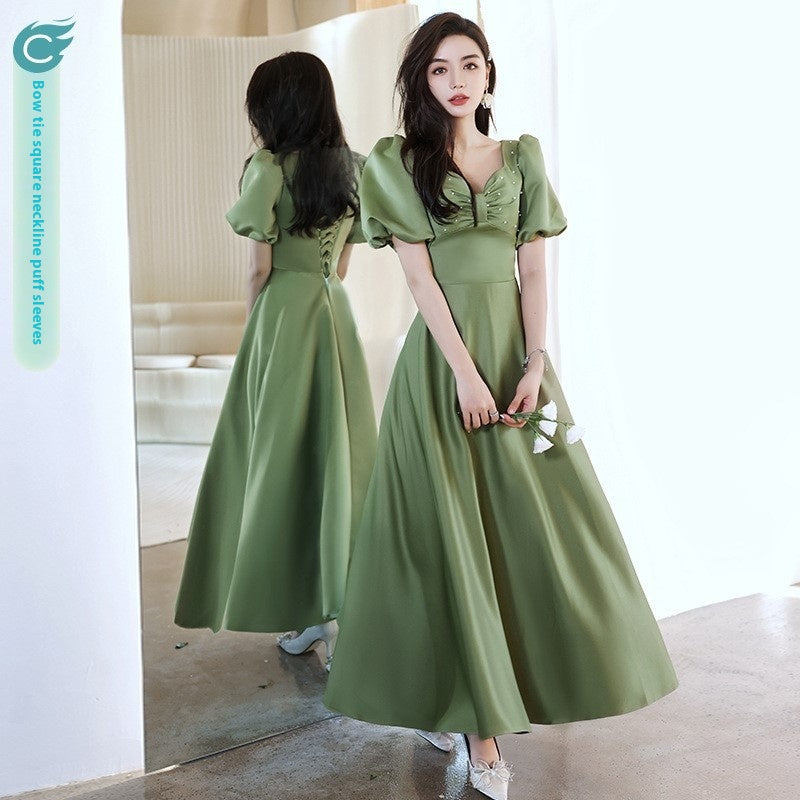 Avocado Green Satin Bridesmaid Dress for Spring Events