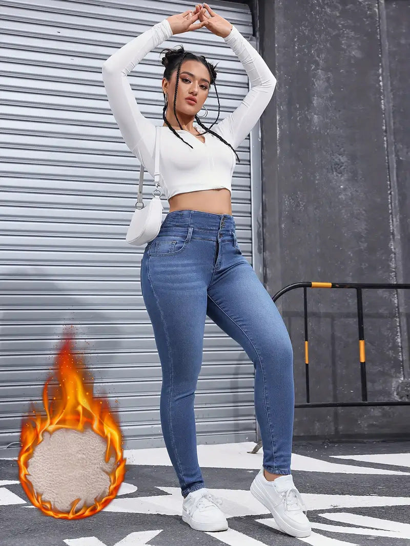 Denim Trousers with Multi-button Design for Comfortable Style