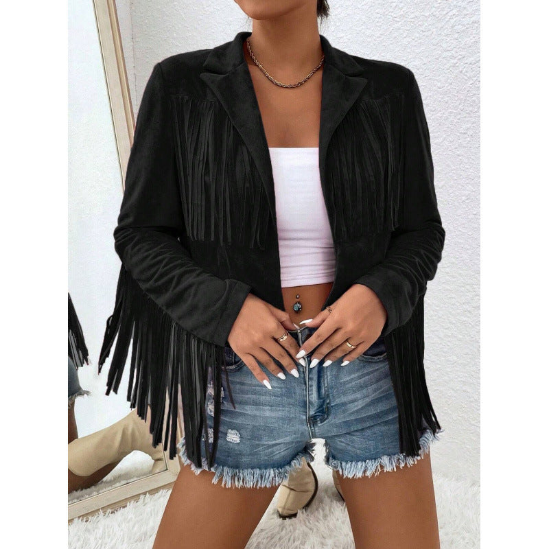 Slim Tassel Long Sleeve Blazer with Versatile Color Options