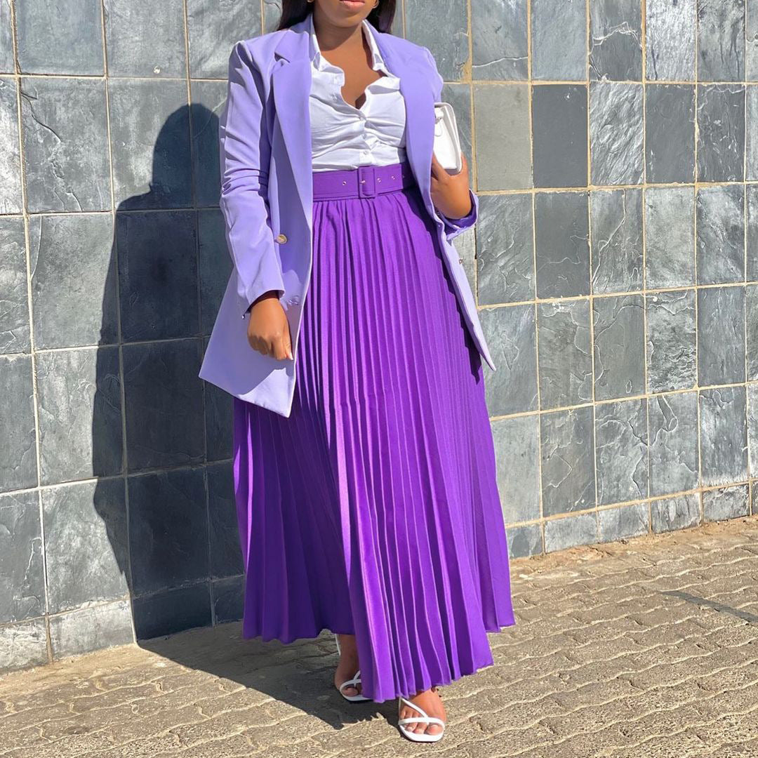 Pleated Long Skirt with Elastic Waistband for Comfortable Fit