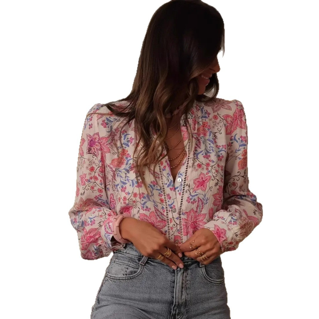 V-neck Single Breasted Shirt with Stylish Basic Design