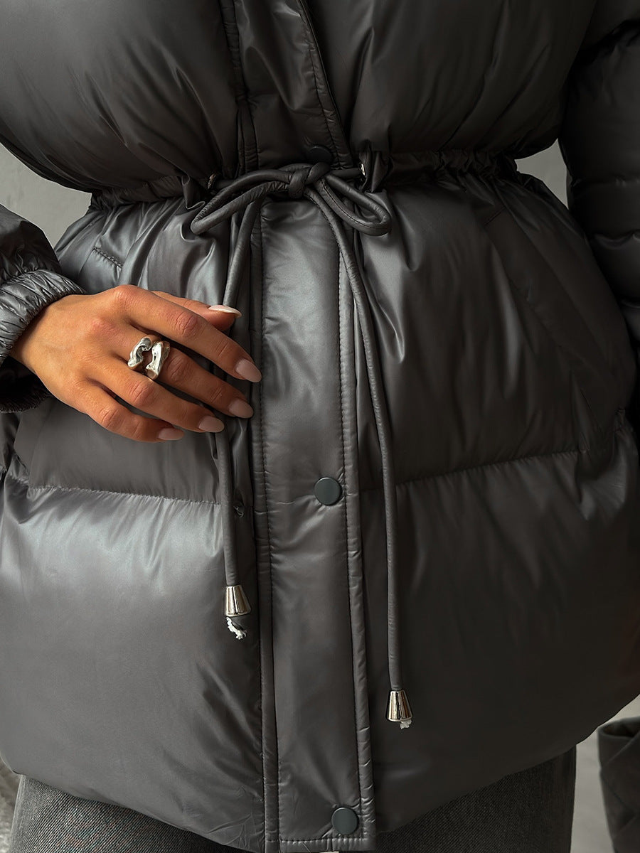 Slim-fit Drawstring Hooded Jacket with Comfortable Thermal Padding