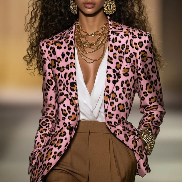 Leopard Print Suit Jacket with Long Sleeves for Bold Fashion Statements