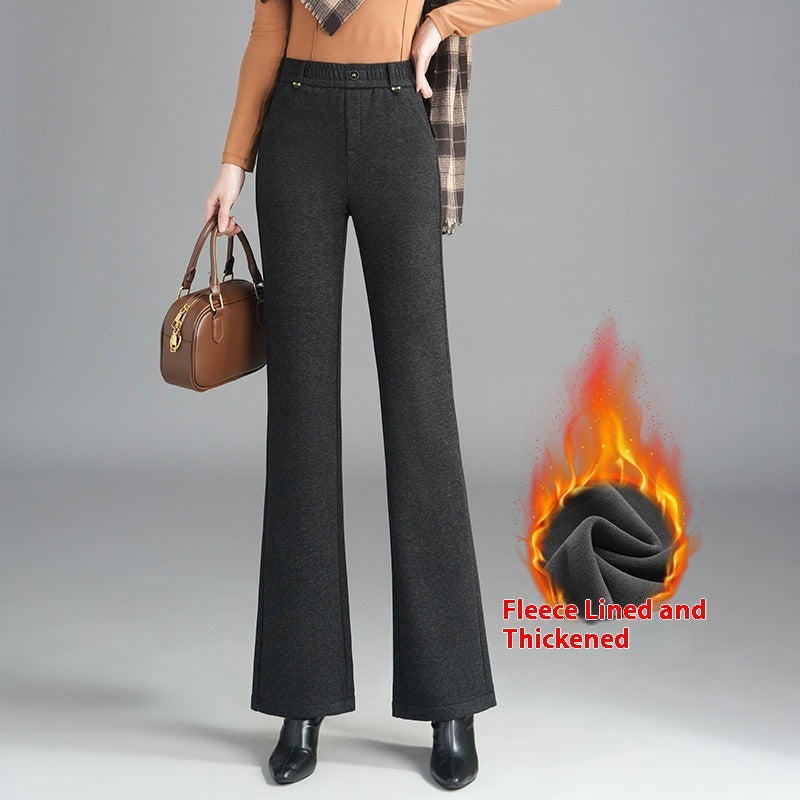 Fleece-lined Slim Flare Pants with High Waist Design for Comfort