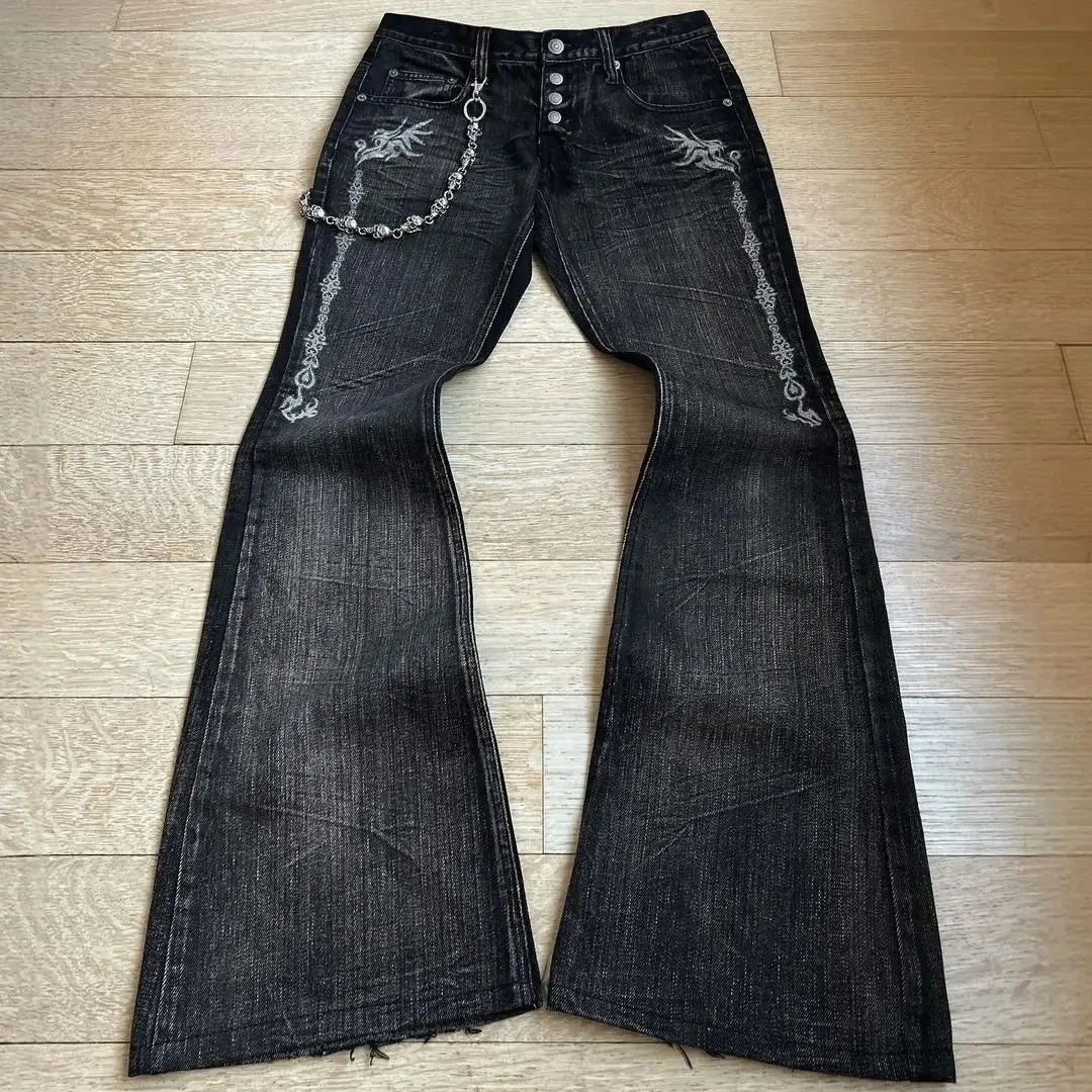 Embroidered Jeans with Unique 3D Design Bootcut Trousers