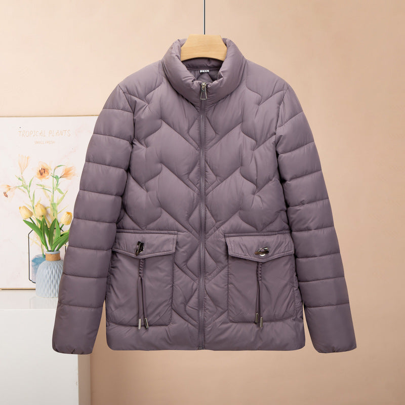 Solid Color Thick Cotton Jacket with Medium Length Design