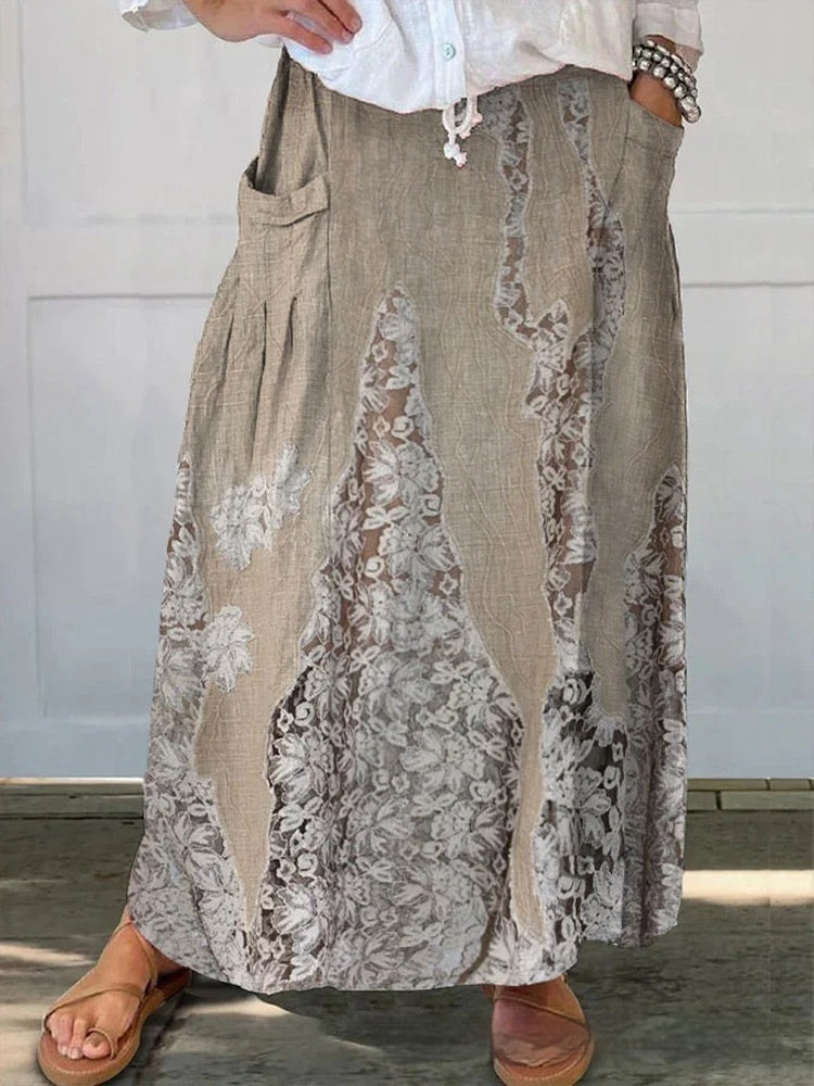 Floral Stripe Casual Skirt with Micro Elasticity for Comfort