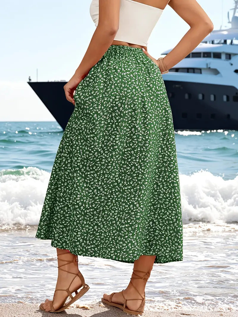 A-Line Skirt with Self-Tie and Embroidery Design for Summer Style