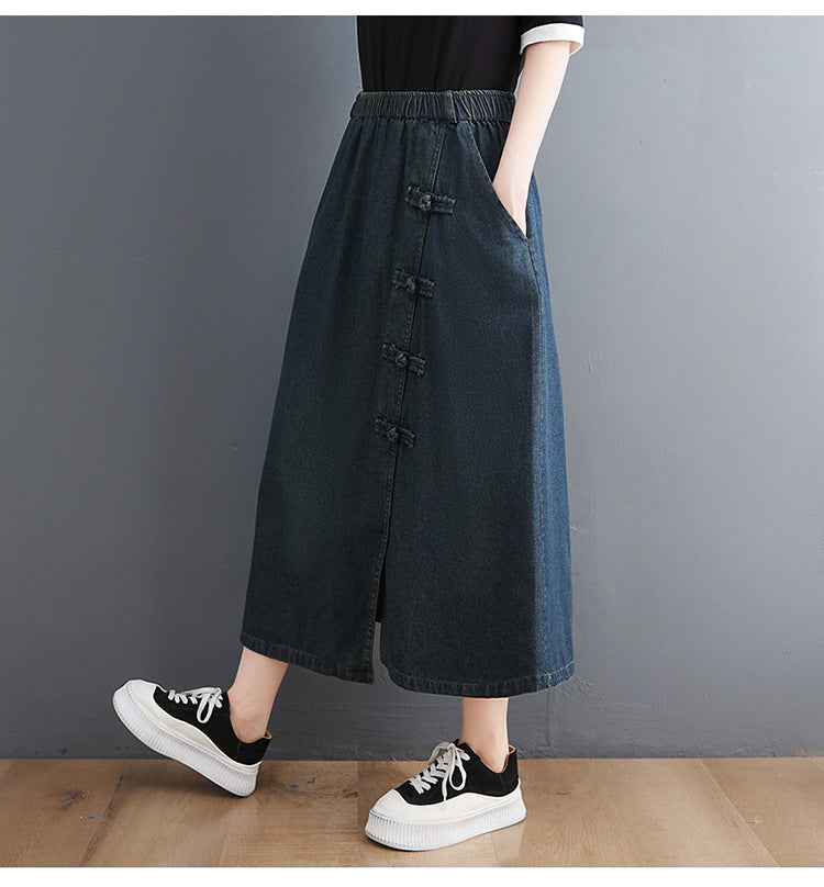 Artistic Retro Denim Skirt with Button Detail for Chic Looks