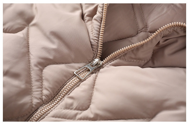 Solid Color Thick Cotton Jacket with Medium Length Design