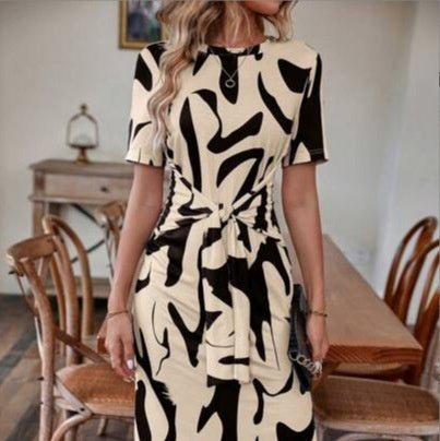 Printed Short-sleeved Dress with Casual Japanese Style