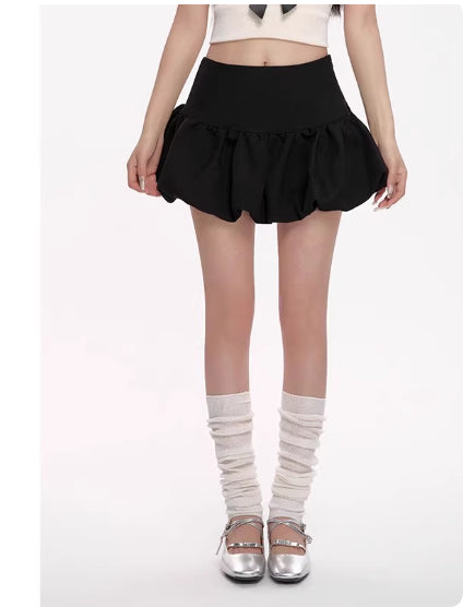 High Waist Slimming Puffy Skirt with Chic Knit Fabric Design