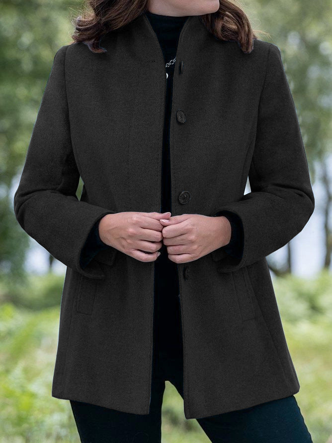 Minimalist Long Sleeve Lapel Button Slim-fit Woolen Coat