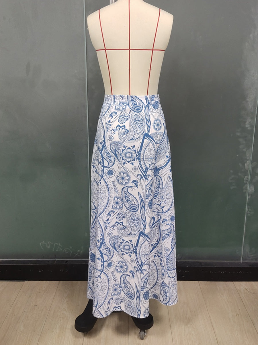 A-line Skirt with 3D Printed Design and Elegant Slit Detail