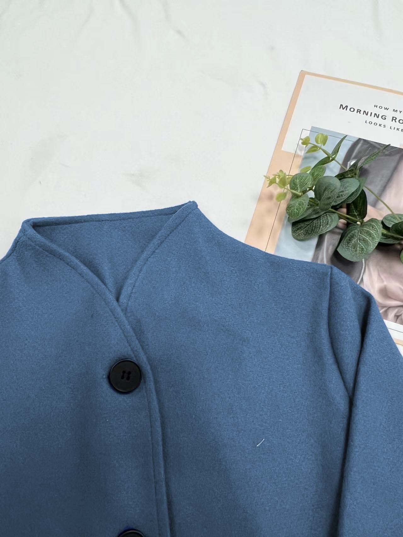 Minimalist Long Sleeve Lapel Button Slim-fit Woolen Coat