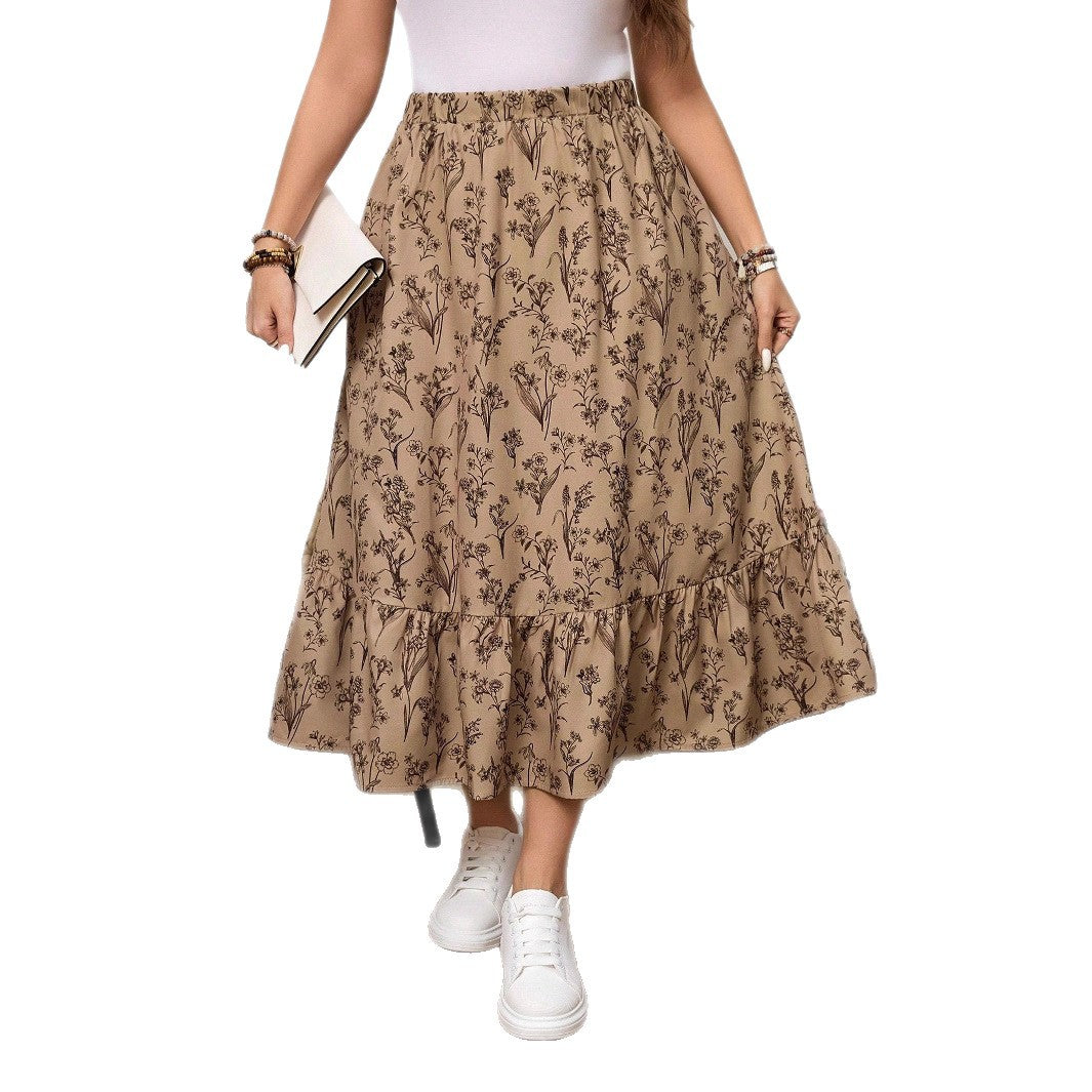 Retro Loose Casual Dress with Floral Pattern and Long Skirt Style