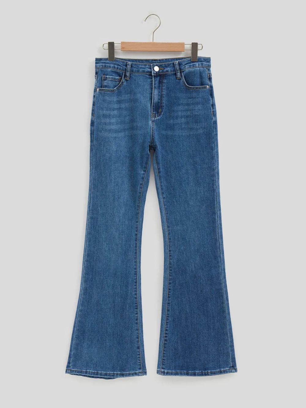 Mid-waist Retro Denim Bell-bottom Pants with Stretch Fabric Design