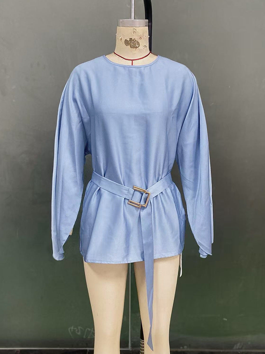 Solid Color Flared Half Sleeve Shirt with Bell Sleeve Design