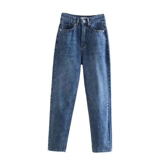 High Waist Loose Casual Denim Trousers with Straight-Leg Style