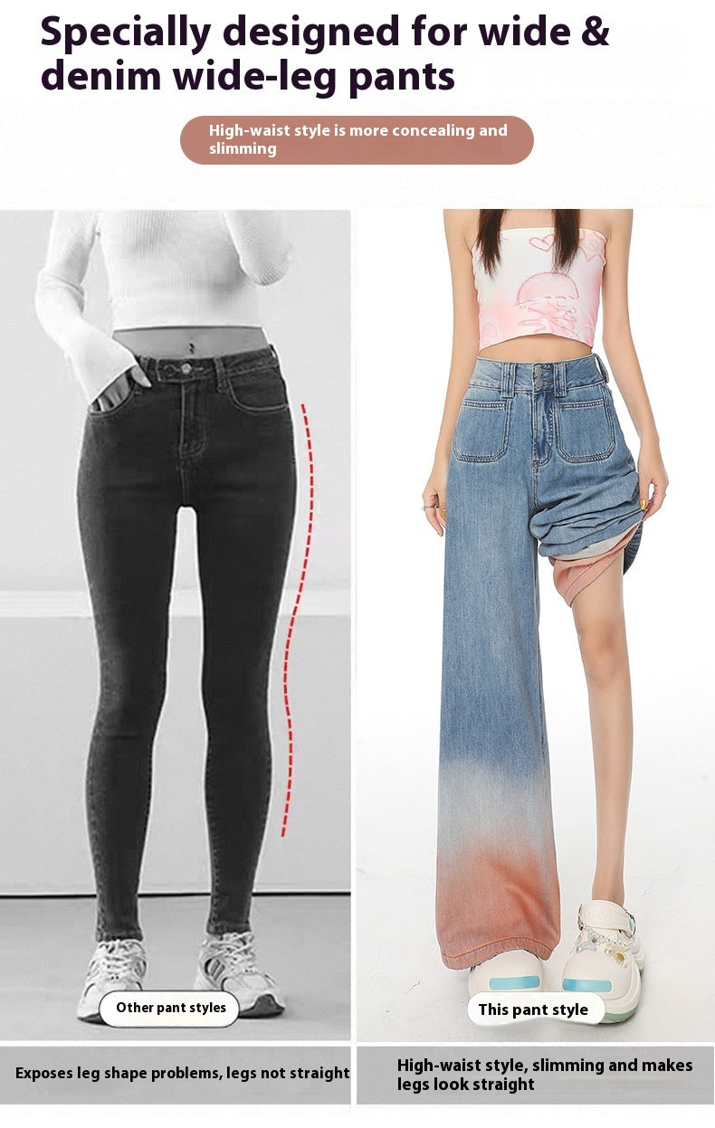 High Waist Wide Leg Jeans with Retro Blue Gradient Style