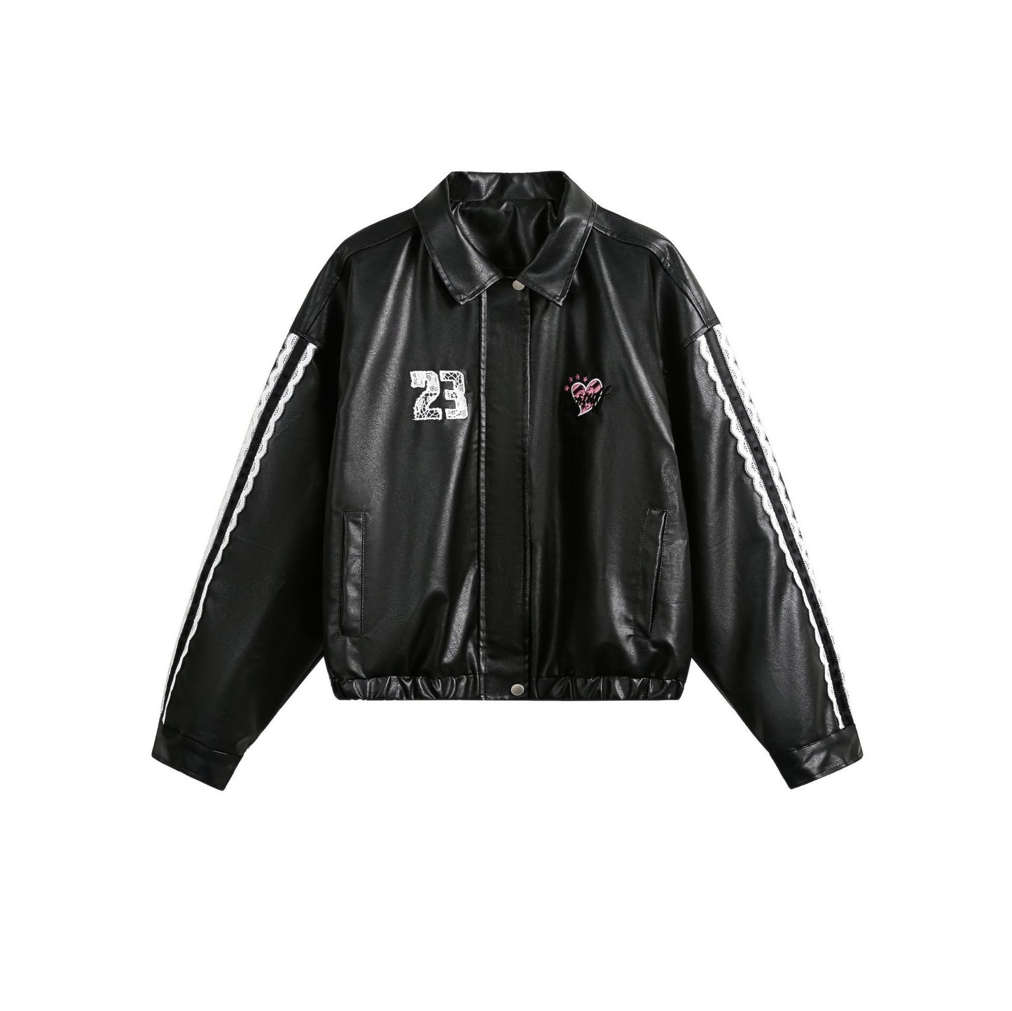 Lapel Jacket with Lace Embroidery and Cute Style Details