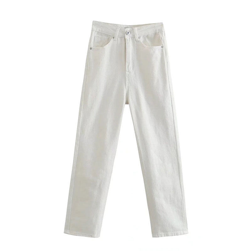 High Waist Loose Casual Denim Trousers with Straight-Leg Style
