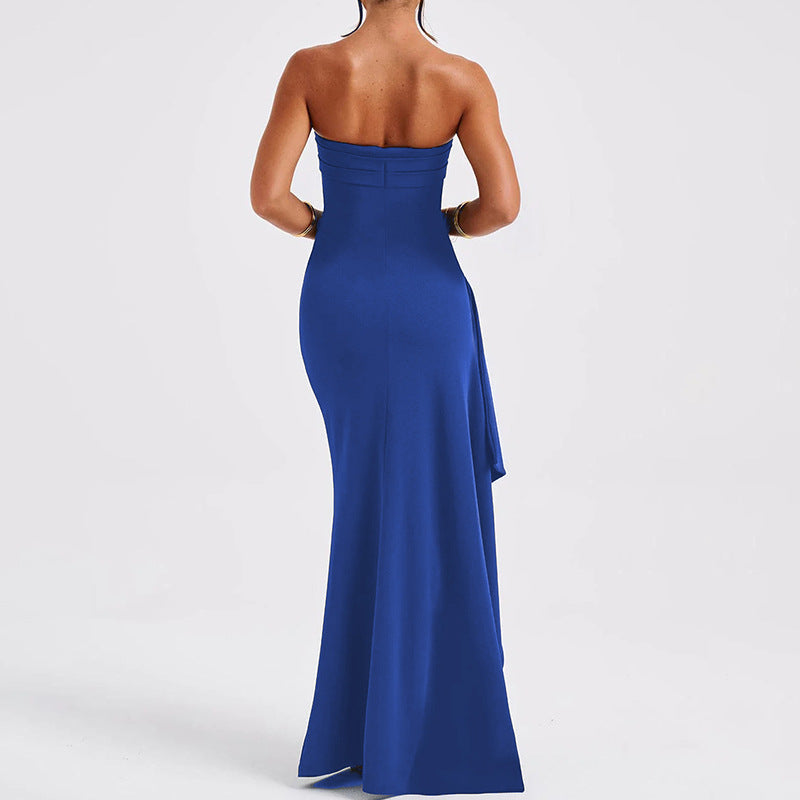 Evening Gown with High Slit and Strapless Backless Design