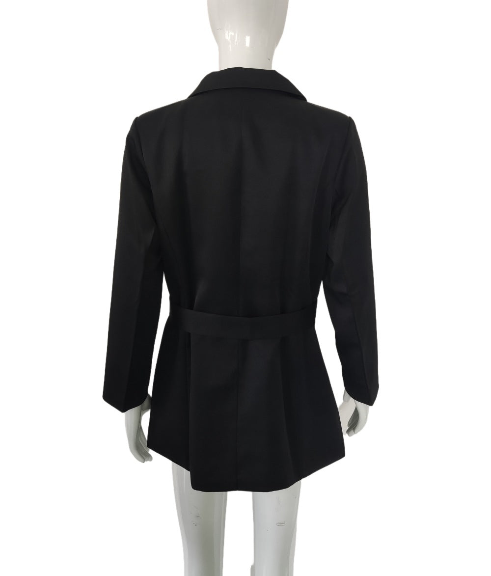 Slim Fit Business Suit Coat with Elegant Drawstring Style