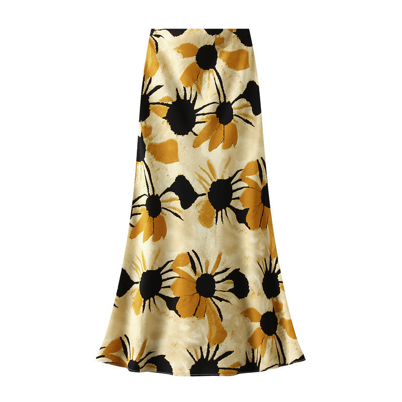 Floral Fishtail Skirt with High Waist Slimming Design