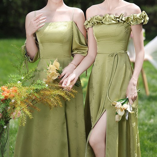 Bridesmaid Dress with Classic Sleeves and High Waist Design