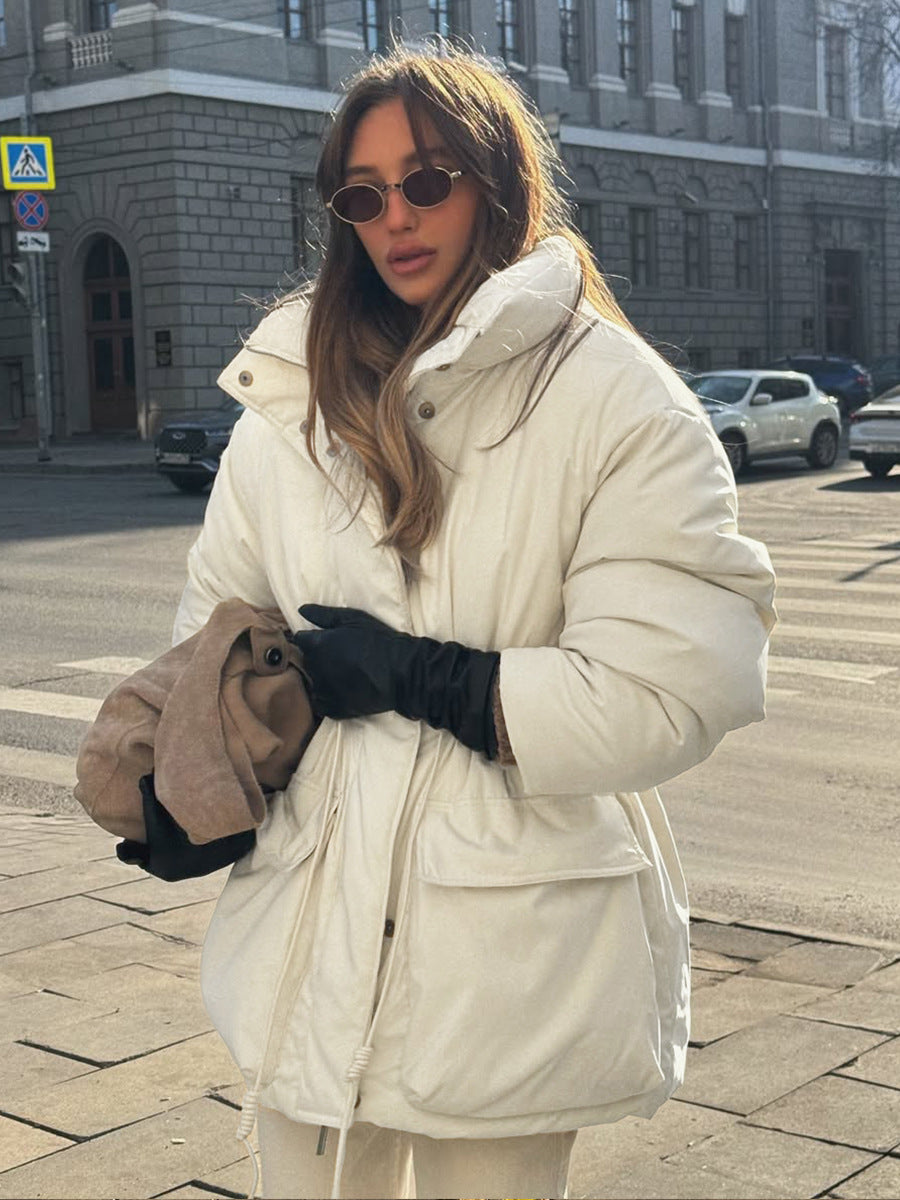 Slim-fit Drawstring Waist Tight Jacket with Casual Quilted Style