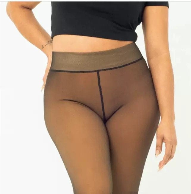 One-line True See-through Leggings with Fleece-lined Warmth