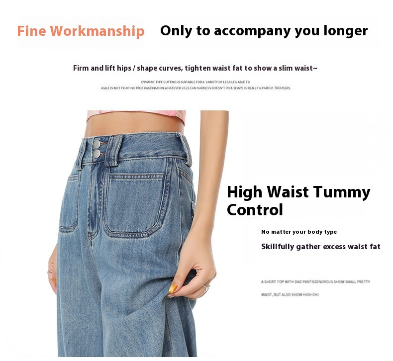 High Waist Wide Leg Jeans with Retro Blue Gradient Style