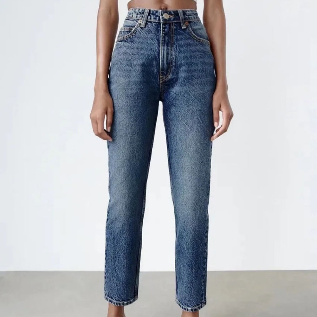 High Waist Loose Casual Denim Trousers with Straight-Leg Style