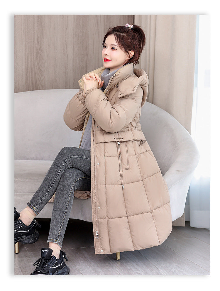 Mid-length Slimming Cotton Coat with Cinched Style and Pockets