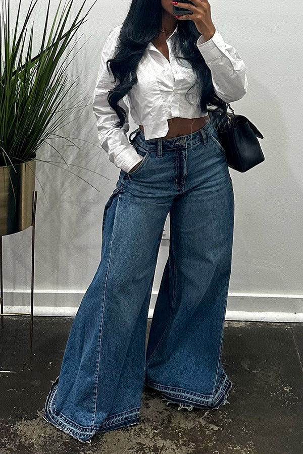 Loose Wide Leg Jeans with Tassel Details for a Unique Style Statement