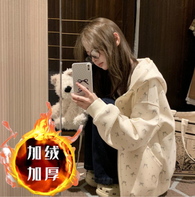 Floral Hooded Cardigan with Cozy Fleece Padded Design