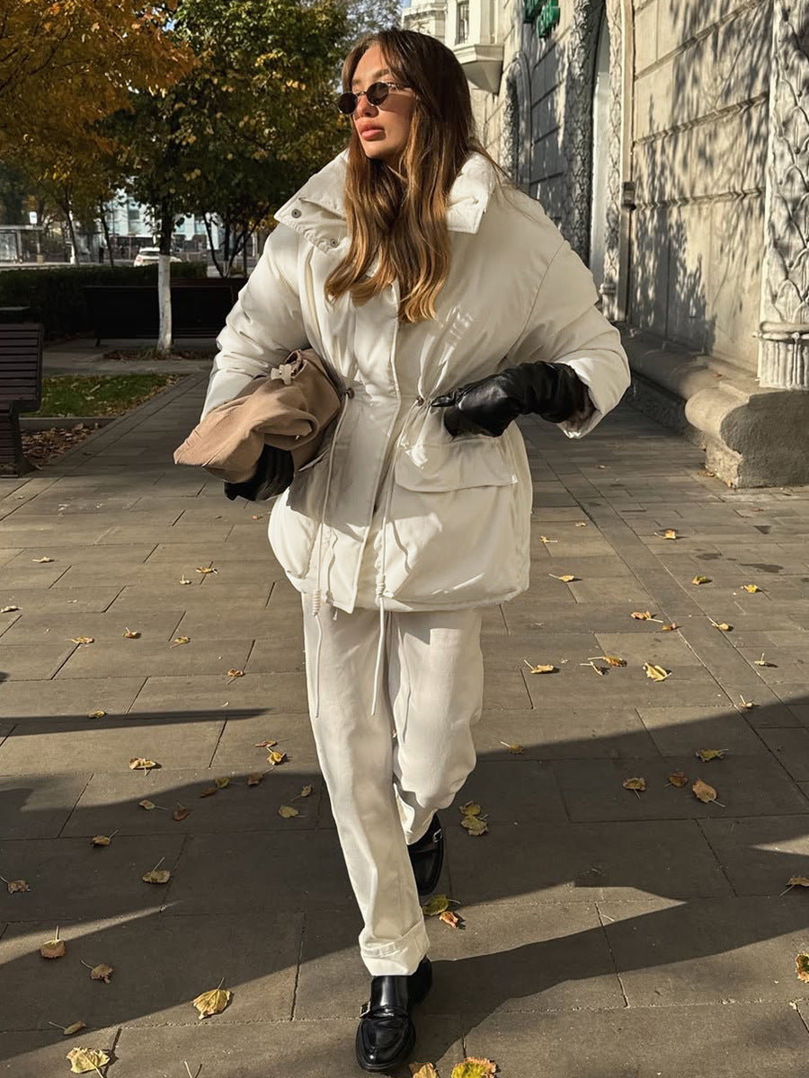 Slim-fit Drawstring Waist Tight Jacket with Casual Quilted Style