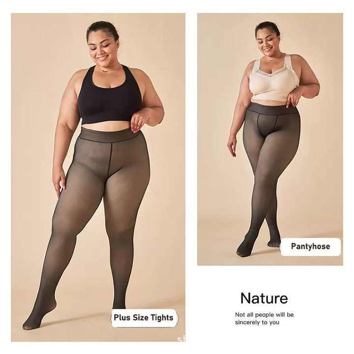 One-line True See-through Leggings with Fleece-lined Warmth
