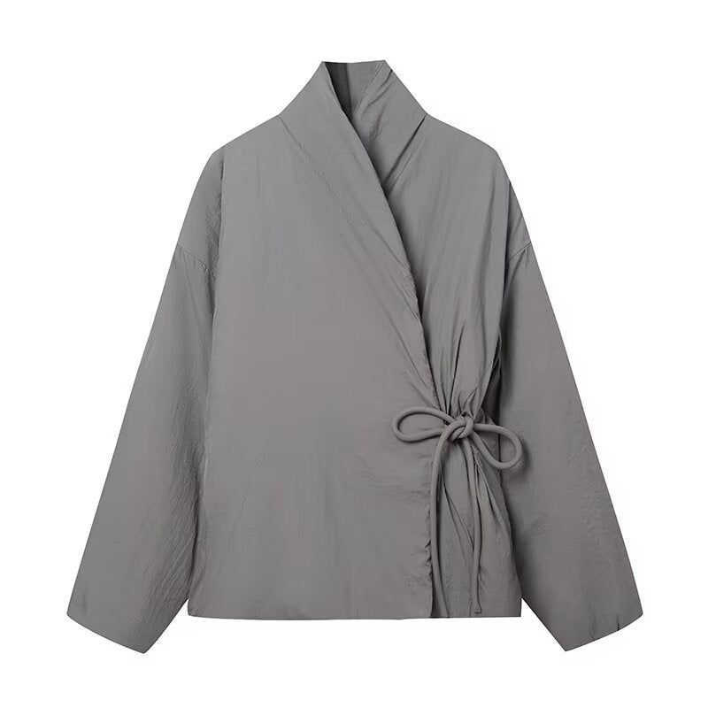 Double-breasted Kimono Coat with Casual Style and Lace-up Details