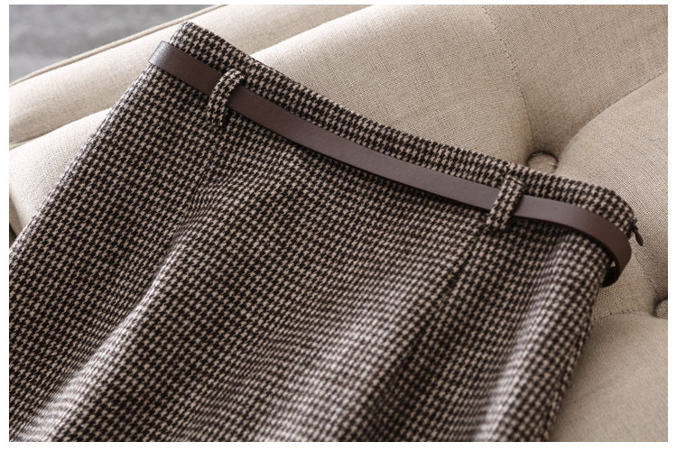 Houndstooth Skirt with High Waist Design for Effortless Style